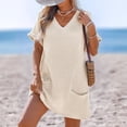 thumbnail image 2 of Delconic Fashionable Women's V-neck Pocket Casual Color Knitted Swimsuit Cover Beige L, 2 of 7