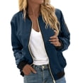 thumbnail image 2 of Womens Jackets Fall Jackets for Women 2025 Women's Leisure Square Pocket Baseball Jacket - Autumn Fashion Thin Denim Coat, Casual Streetwear Outerwear (Classic Blue/White), 2 of 5