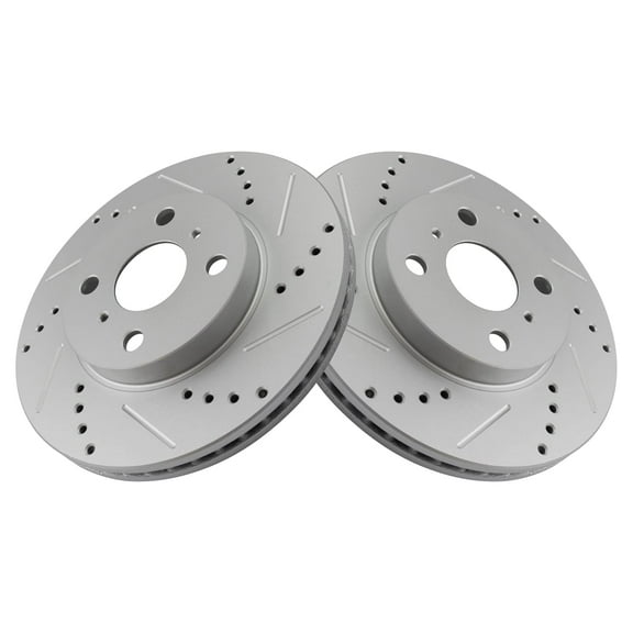 TRQ Front Performance Brake Rotors Set Premium G-Coated Cross Drilled & Slotted Fits Select 2004-2006 Scion xA xB