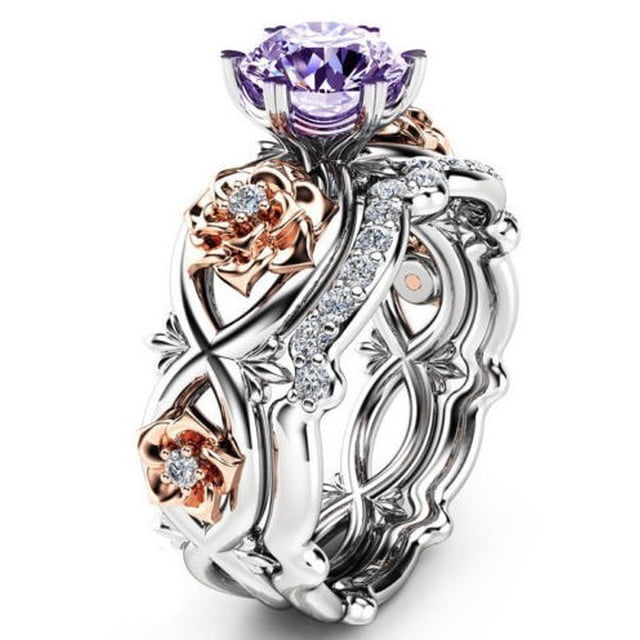 Conjunto de dos piezas de anillo con gemas de cristal de dos colores y diamantes de Europa y Estados Unidos
