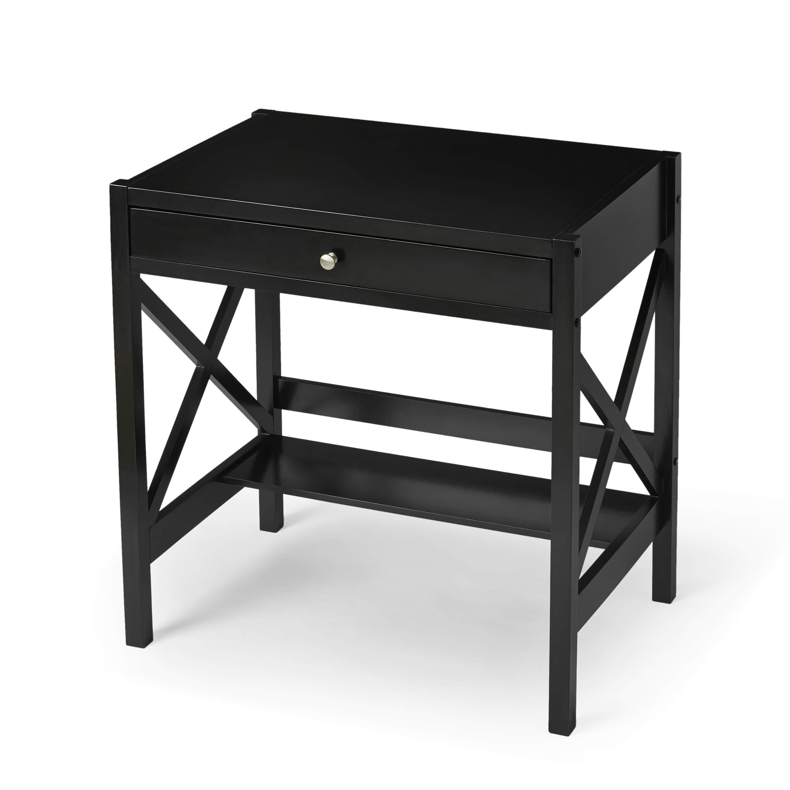 X Desk with Pullout Drawer and Shelf, Multiple Colors