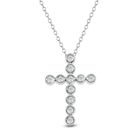 Diamaison 1/3 Cttw Natural White Diamond Cross Pendant for Adult in Sterling Silver