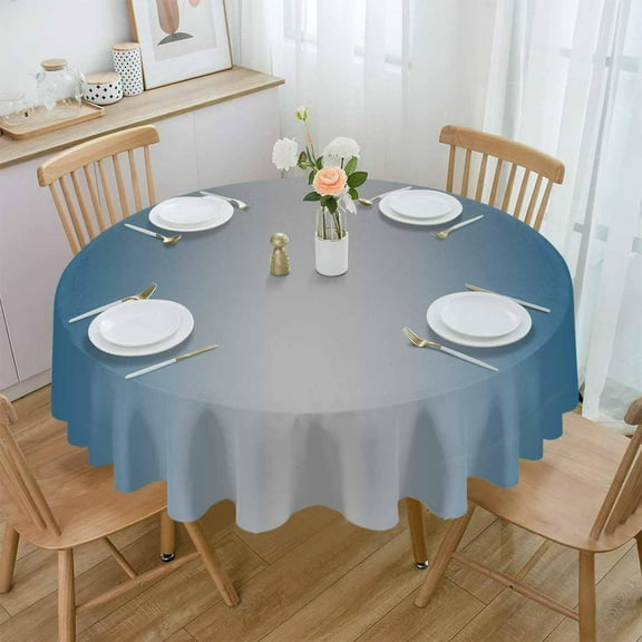 Blue Grey Ombre Round Tablecloth 60 Inch - Waterproof Fabric Table Cloth Protector, Gradient Contemporary Abstract Art Tablecloths Washable Table Cover for Kitchen Banquet Coffee Table