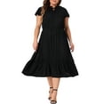 thumbnail image 2 of DARING DIVA Plus Size Bow Tie Neck Ruffle Cap Sleeve A Line Midi Dress 1X Black, 2 of 6
