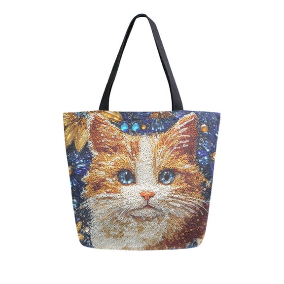 DIXRUYEE Tote Bag Women Weekender Travel Bag Shoulder Handbag Glittering Feline in Floral Adornment Printed