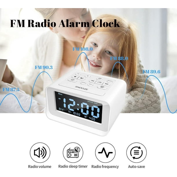 Radio despertador con alarma dual reloj despertador digital con 2 puertos de carga USB atenuacion de 0 a 100 volumen ajustable termometro interior blanco Walmart en linea