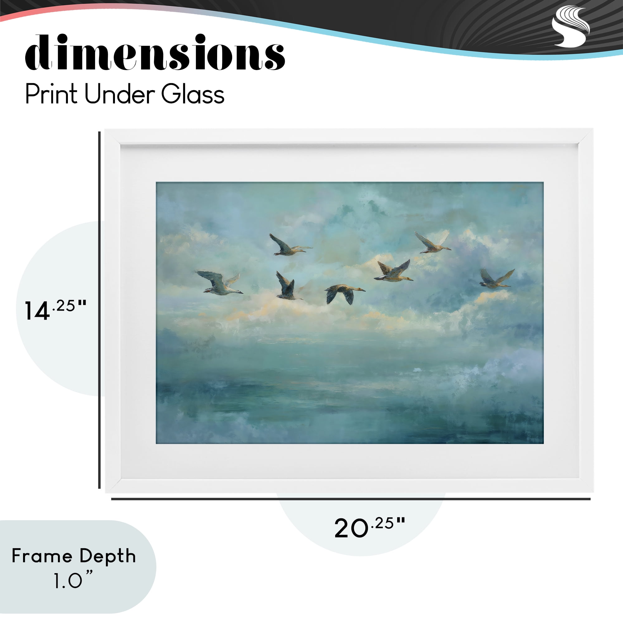 Stupell Industries Blue Skies Geese White Framed Print Under Glass, design by Petal Prints Design