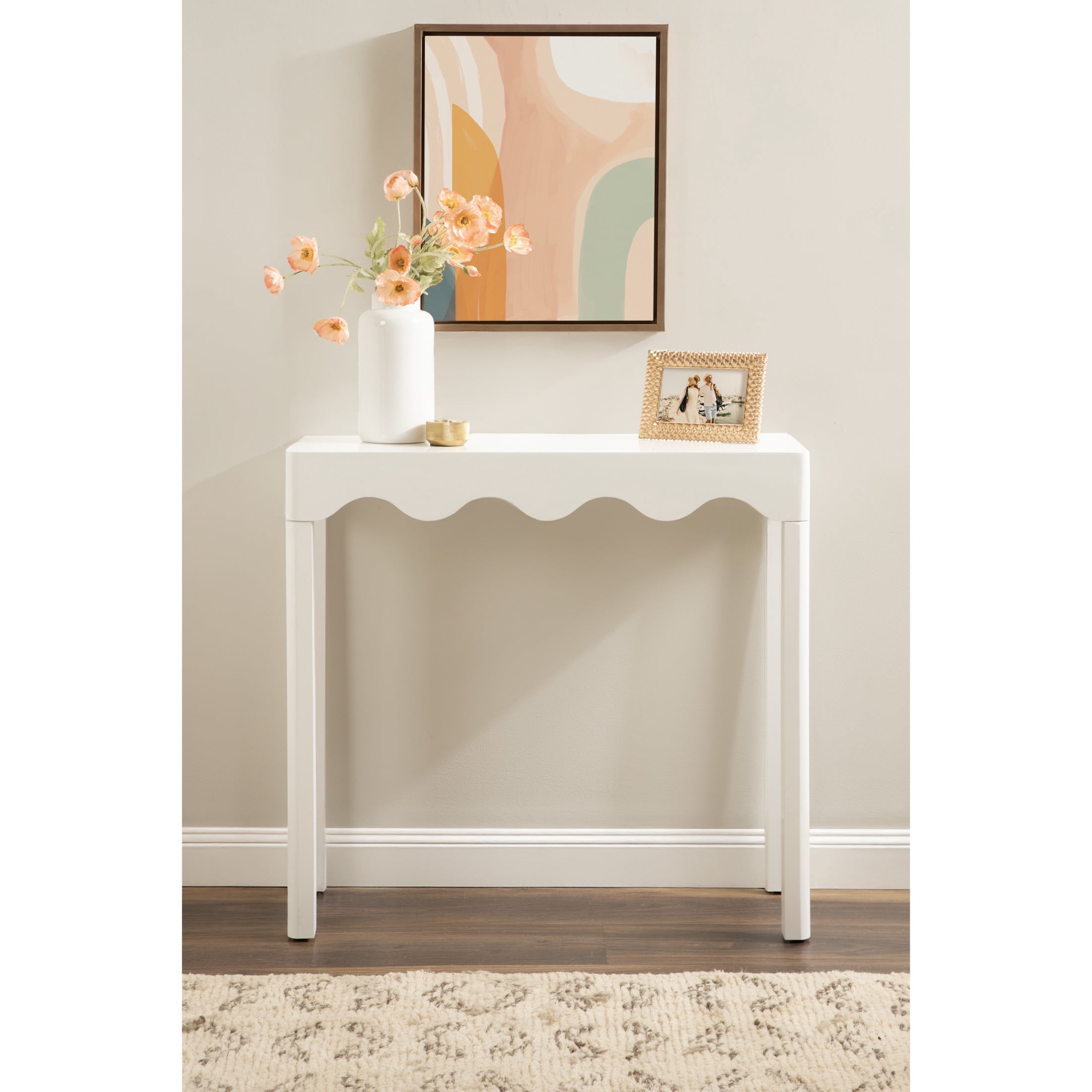 Kate and Laurel Maida Modern Rectangle Wooden Wavy Console Table, 32 x 12 x 30, White, Transitional Decorative Entryway Table with Wavy Apron for Entry Decor Option