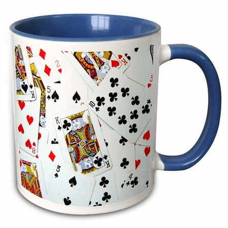 Las Vegas Container - 3dRose Scattered playing cards photo - for card game players eg poker bridge games casino las vegas night - Two Tone Blue Mug, 11-ounce
