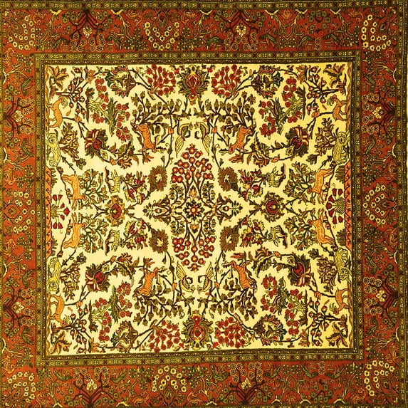 Ahgly Company Machine Washable Indoor Square Persian Yellow Traditional Area Rugs, 4' Square