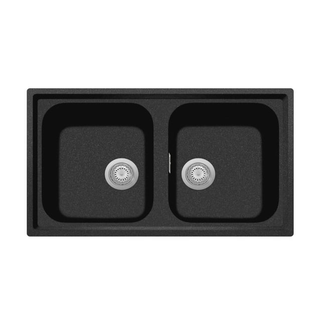 Fregadero Italiano Plados Cuarzo Premium Doble Tina Color Negro TE-2T-PL08620-44L