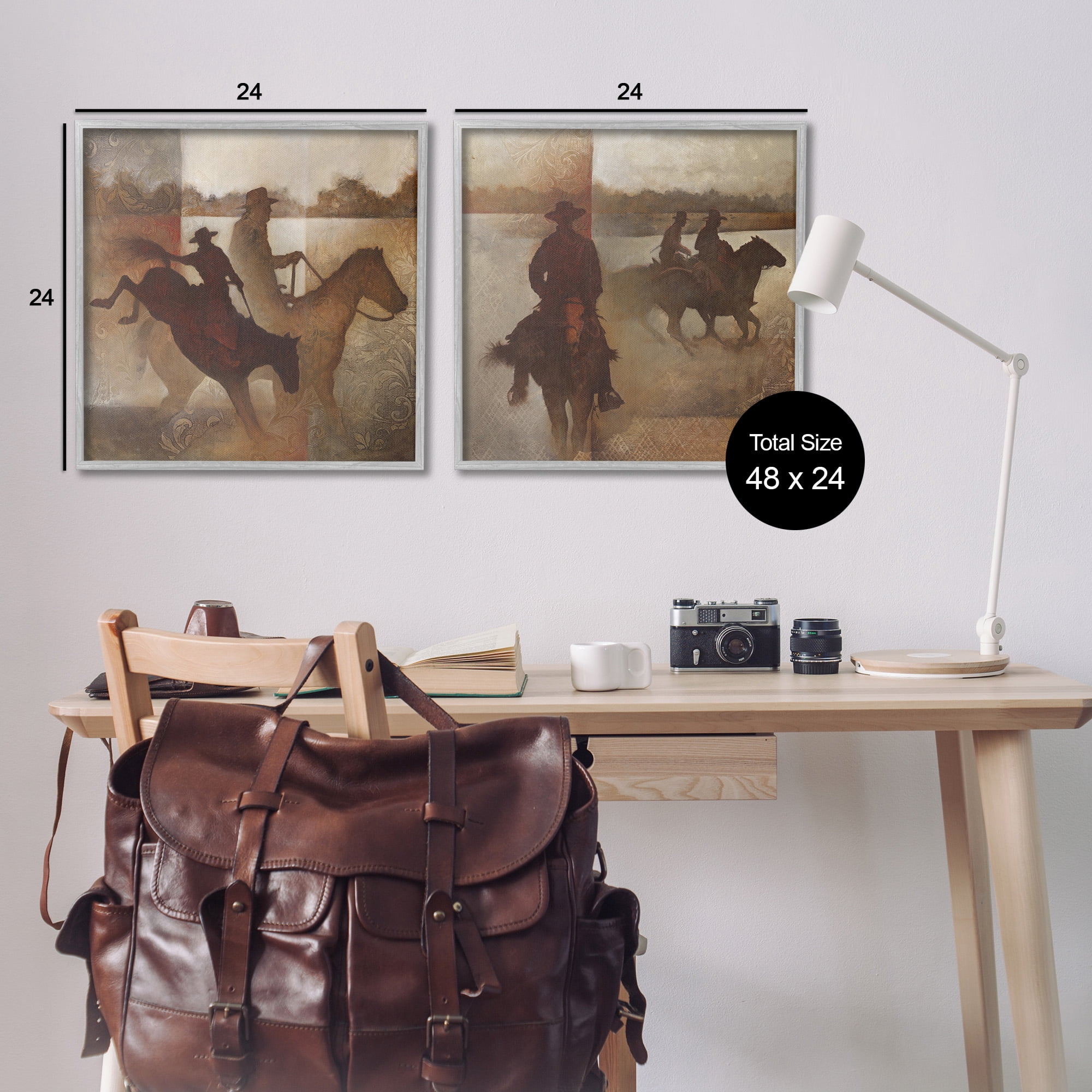 Stupell Industries Rodeo Cowboy Silhouette Animals & Insects Painting Gray Framed Art Print Wall Art, 24 x 24, Set of 2