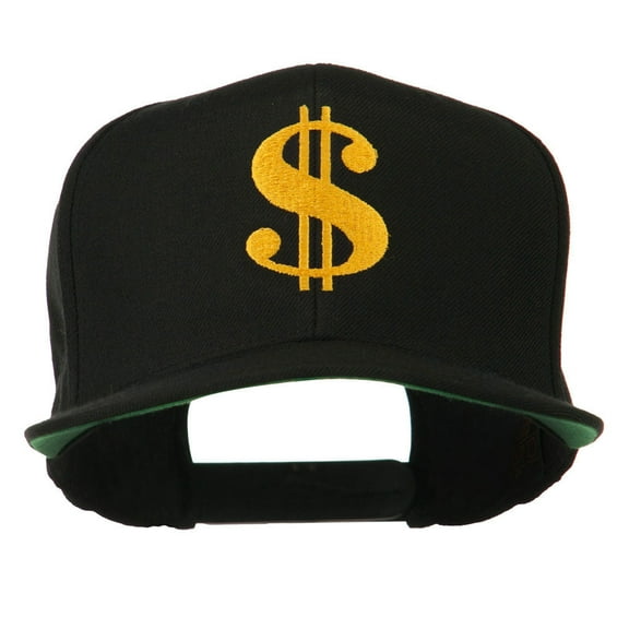 Dollar Sign Logo Embroidered Flat Bill Cap - Black OSFM