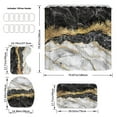 thumbnail image 2 of Juego de 4 cortinas de ducha de mármol con 12 ganchos, juego de baño con alfombras, cortina de ducha en forma de U y tapa de inodoro, accesorios de baño en azul y dorado., 2 of 8