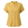 thumbnail image 4 of ClodeEU Women's Summer Linen Blend V Neck Short Sleeve Button Blouse ,Solid Color Loose Casual Top Yellow,Womens Plus S, 4 of 8