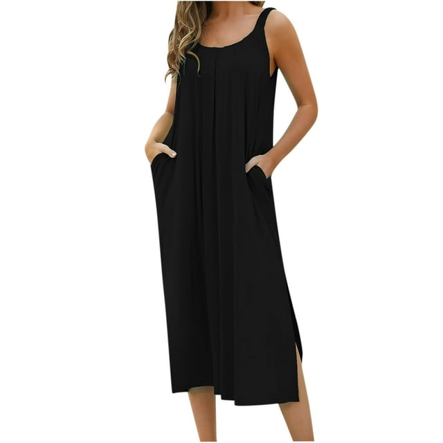 FAIWAD Robe Débardeur d'Été à Dégradé pour Femme Sans Manches à Col Rond Plissée Fendue Robes Fluides Grande Taille Robes Maxi