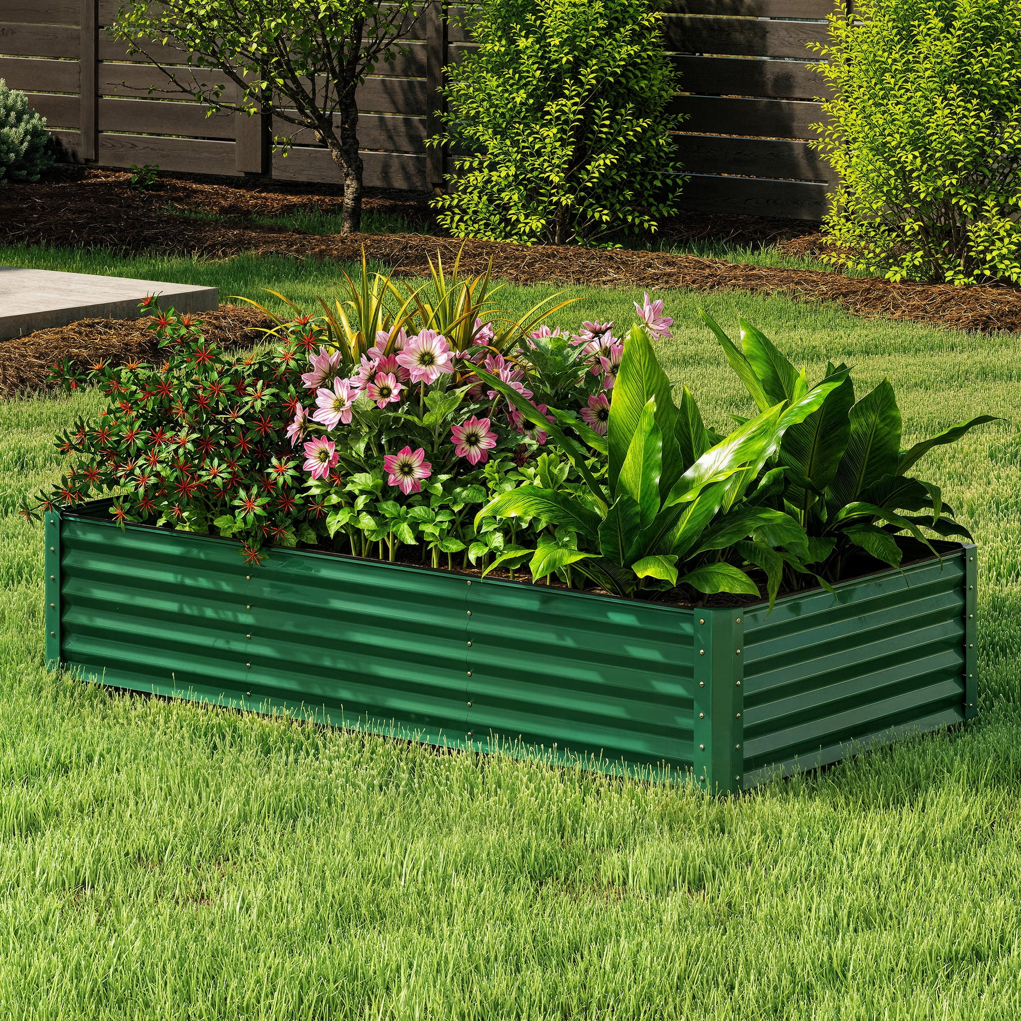 Uforic 8x4x1.5ft 1 Pack Galvanized Metal Raised Garden Bed Kit with Gloves, Safety Rubber and Support Rod, Green