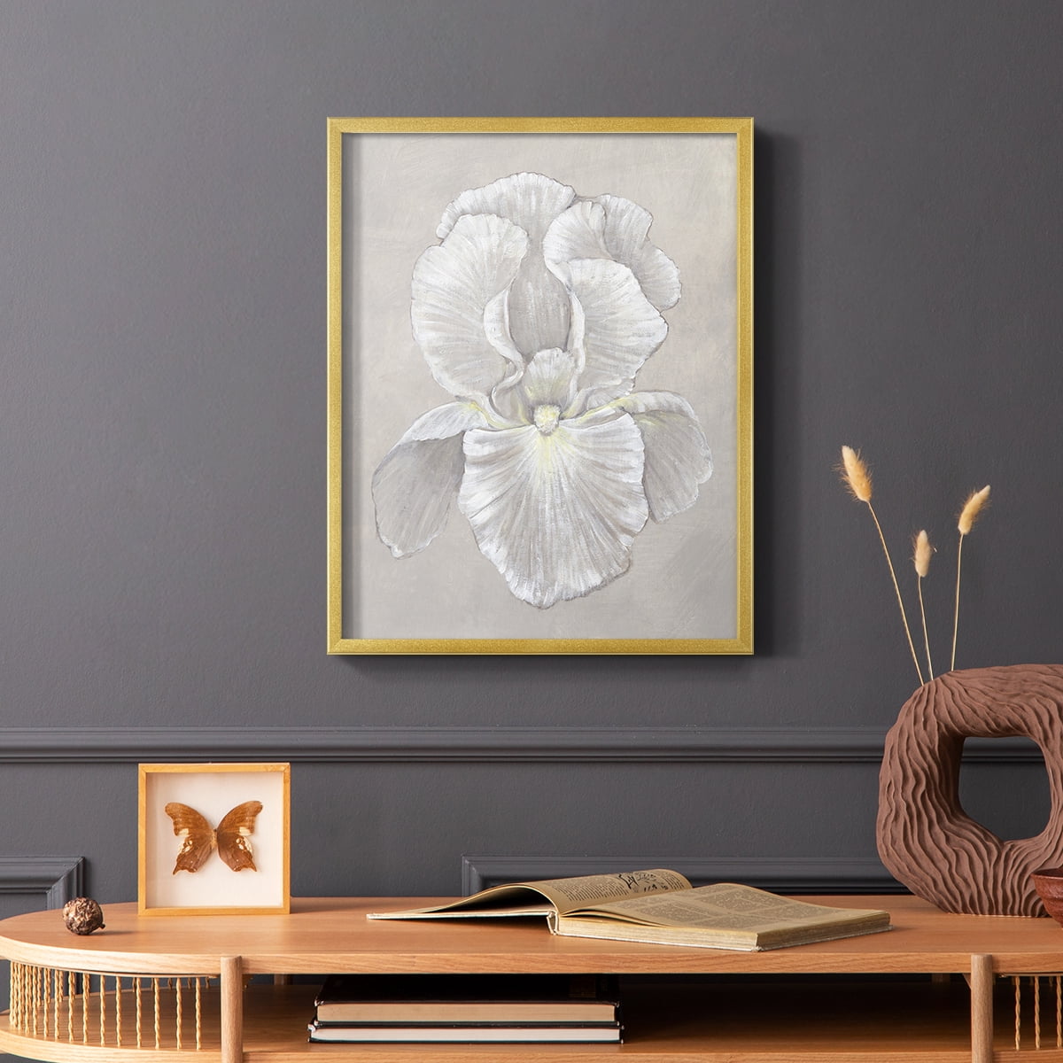 White Iris II Framed Print in Gold Solid Wood 11 x 14 Framed Print