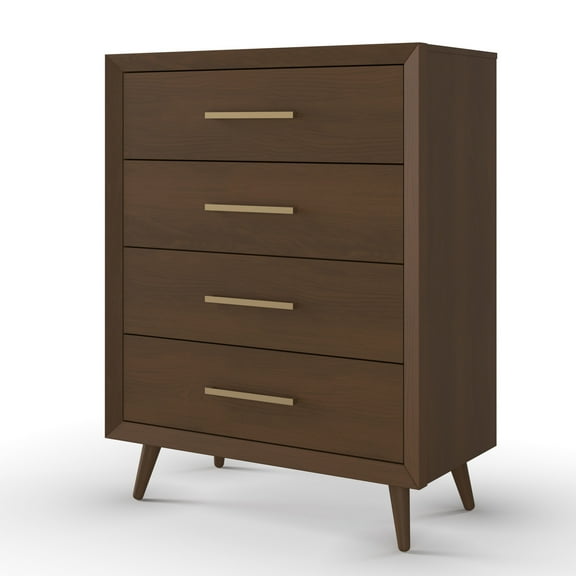 Child Craft Cranbrook 35" 4-Drawer Chest for Nursery or Bedroom, Anti-Tip Kit, Mid-Century, Toasted Chestnut