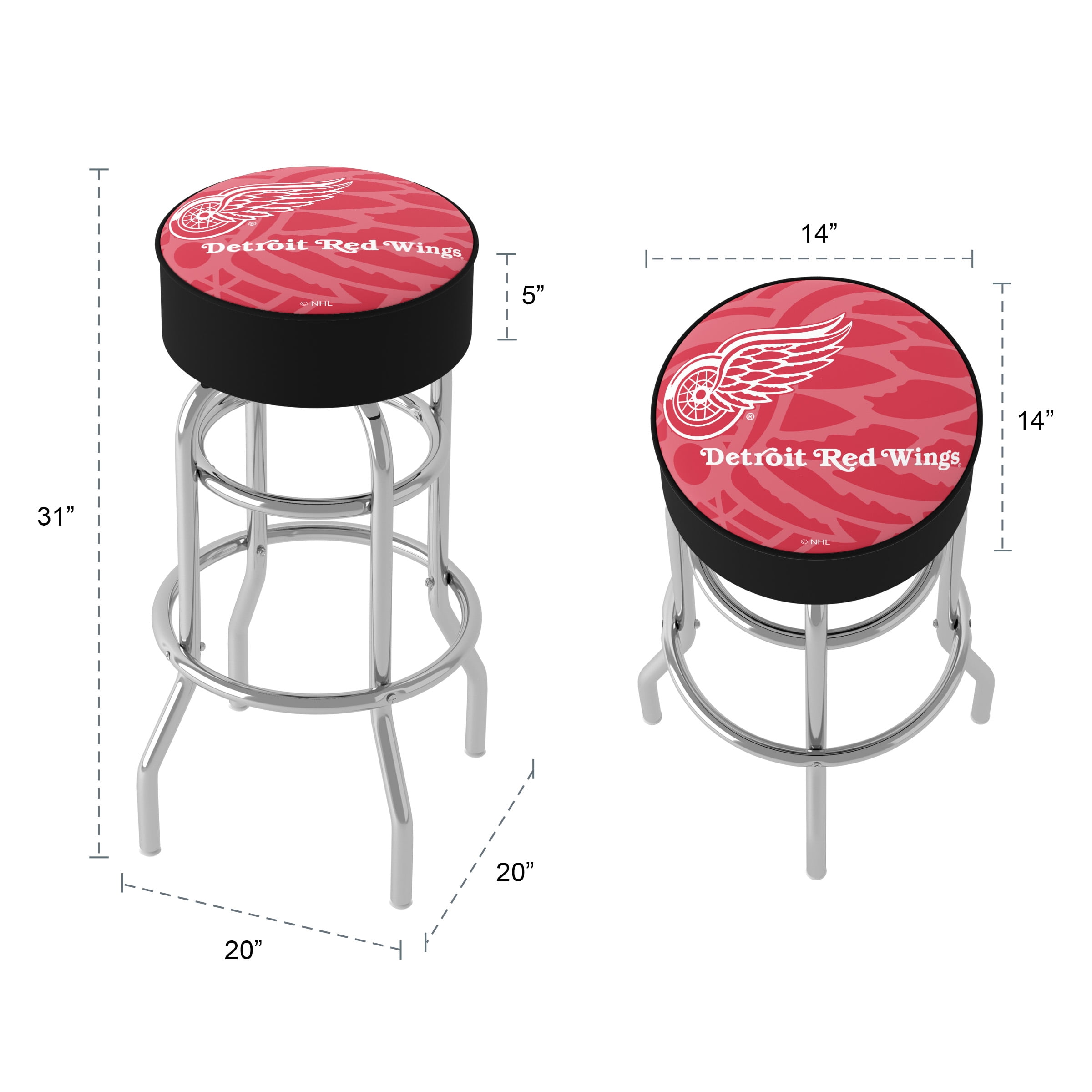 Trademark Gameroom Detroit Redwings Watermark Bar Stool with Padded Seat