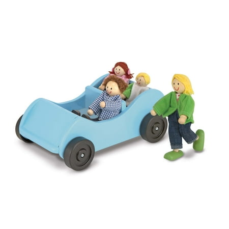 Melissa & Doug Road Trip Wooden Toy Car and 4 Poseable Dolls (4-5 inches