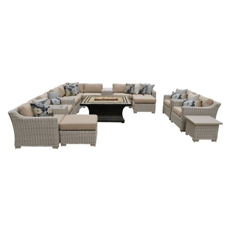Tk Classics Coast 17 Piece Wicker Patio Furniture Set With Agio Laguna Fire Pit Table