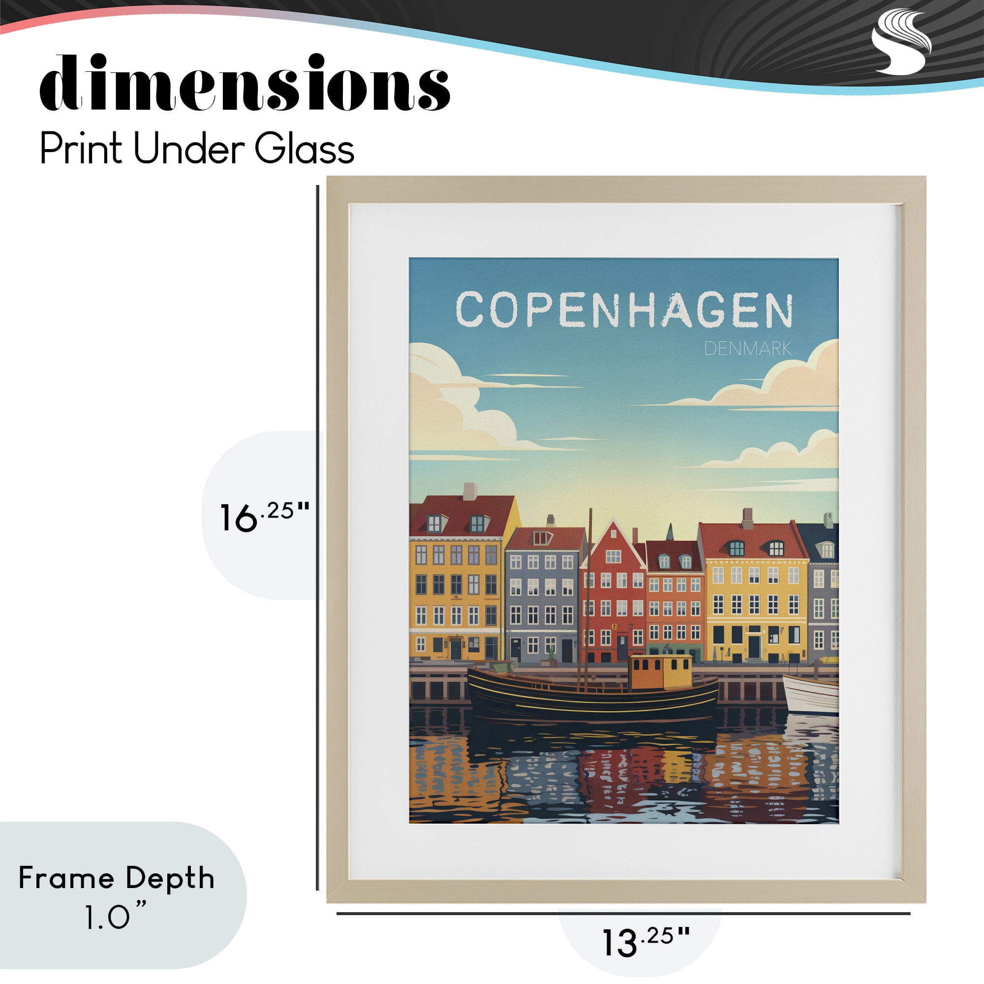 Stupell Industries Copenhagen Cityscape with River Birch Framed Print Under Glass, design by Andreas Magnusson