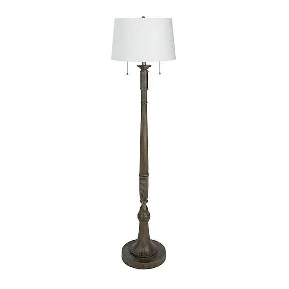 Toytexx 58-inch rustic grey faux wood floor lamp with hardback shade & double pull switch