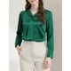 thumbnail image 5 of Camisa de oficina elegante de manga larga con cuello atado para mujer, puños con botón, L Verde oscuro, 5 of 8