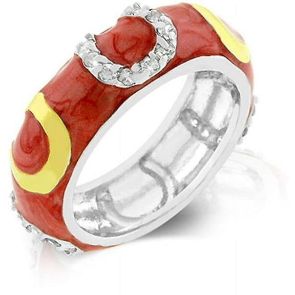 Kate Bissett R07805T-V01-10 Genuine Rhodium Plated- 18k Gold Plated Horseshoes and Pink Enamel Overlay with Handset Clear CZ Eternity Ring - Size 10