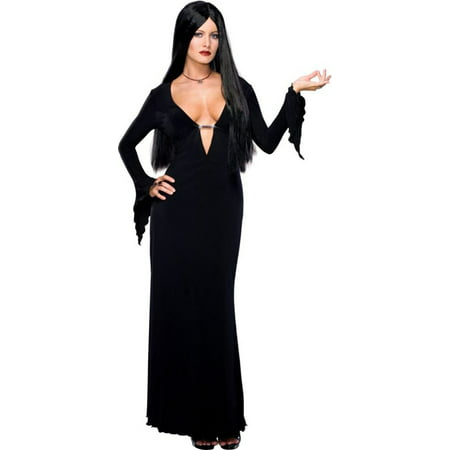 Morris Costumes Rubie's Womens Morticia Revealing, low cut floor length dress with drop sleeves and traditional waist length wig Costume X Small, Style RU888642XS
