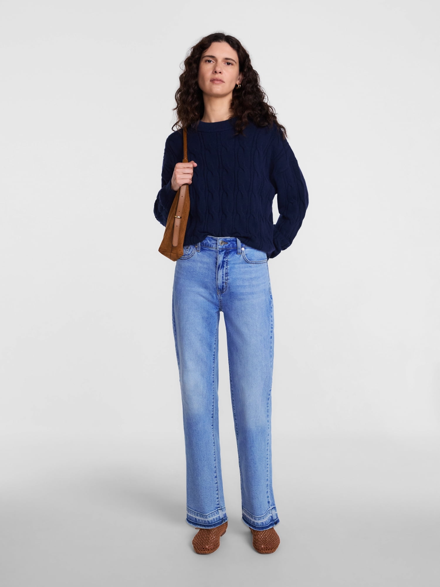 Scenario Women's and Women's Plus High Rise Straight Leg Let Down Hem Jeans, 29" Inseam, Sizes 0-28W