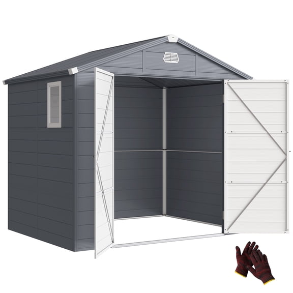Outsunny 8' x 6' Plastic Garden Storage Shed with Air Vents, Light Grey