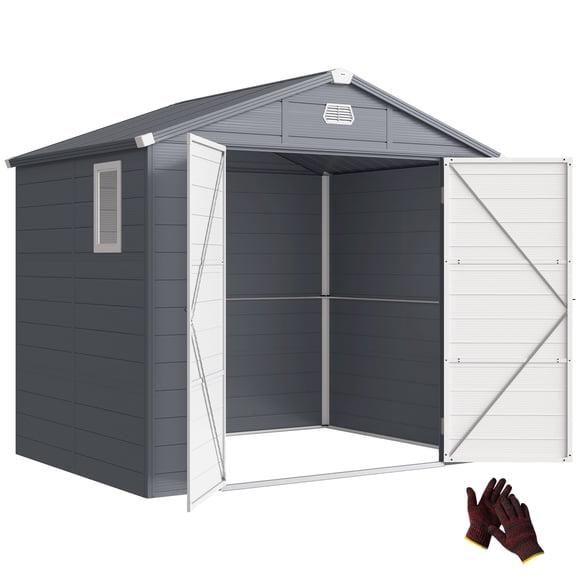 Outsunny 8' x 6' Plastic Garden Storage Shed with Air Vents, Light Grey