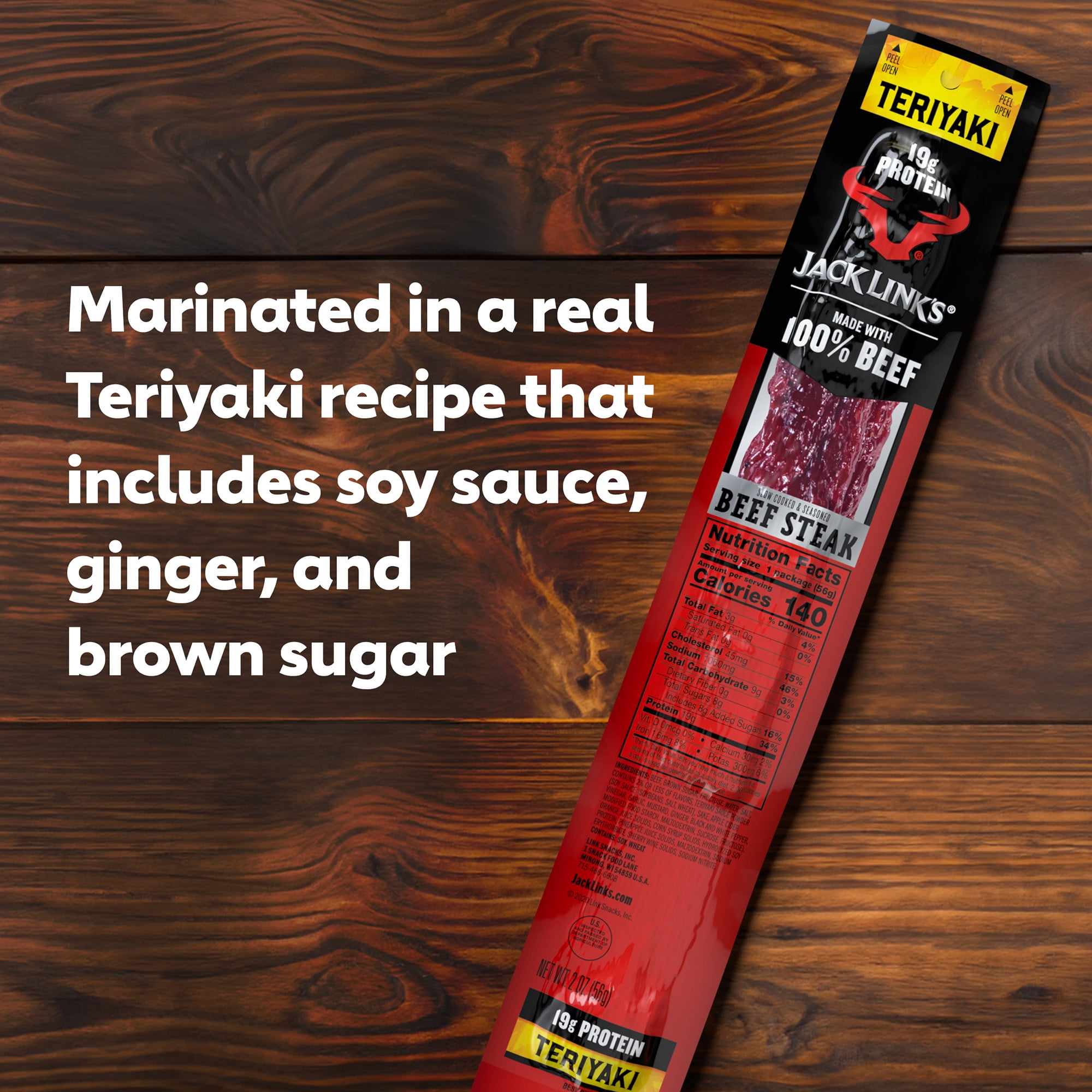 (2 pack) Jack Link’s Beef Steaks, Teriyaki, Made with 100% Beef, 19g of Protein per Beef Steak, 2 oz