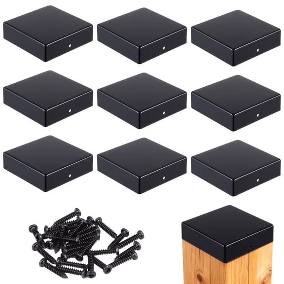 10 Pcs 4x4 Post Caps with Screws, Black Metal Post Caps for 3.5 x 3.5 in Wood Posts, Galvanized Steel, Weatherproof Caps Cover for Decks, Porches, or Corridors