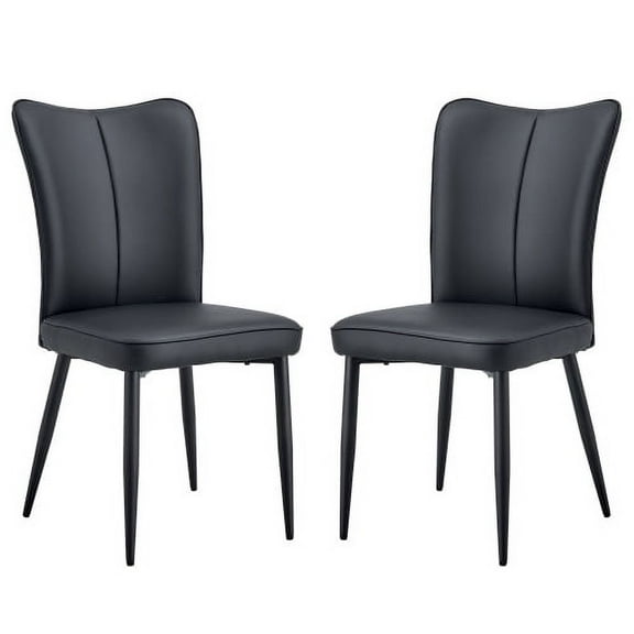 Nmkwnr Pack of 2 PU Leather Dining Chair Set with Black Metal Legs, Armless Side Chair for Kitchen, Living Rooms, Dining Room, Black