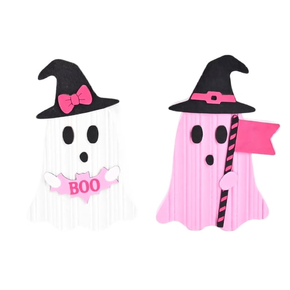 2PCS Halloween Decor Wooden Ghost Tabletop Figurines, 14 x 9 x 3.5 Inch Handcrafted Ornaments for Mantel Shelf Display, Farmhouse Indoor Home Seasonal Decorations Fall Accents