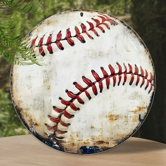 Vintage Baseball Aluminum Sign - Classic 8-Inch Round Wall Art - Multipurpose Metal Plaque for Home, Office, Bar, Kitchen - No Electricity Required, Weather-Resistant Decor with High-Definition
