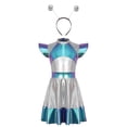 thumbnail image 2 of Xnihocha Kids Girls Alien Dress Holographic A Line Dress with Headband Space Man Dress up Outfit Blue 6, 2 of 7