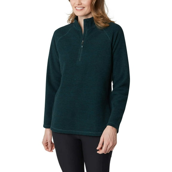 Eddie Bauer Womens Midweight Quarter Zip Fleece Pullover (Evergreen, XX-Large)