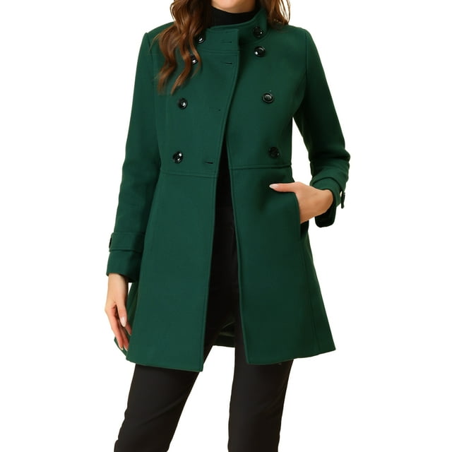 Abrigo de mujer INSPIRE CHIC, de doble botonadura, midi, con cuello alto y mangas largas, color verde