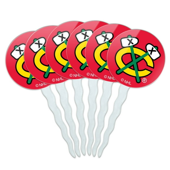 NHL Chicago Blackhawks Fan Cupcake Picks Toppers Decoration Set of 6