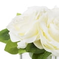 thumbnail image 3 of Enova Home 4 Large Heads Artificial Velvet Roses Faux Flowers in Cube Glass Vase with Faux Water for Home Office Wedding Decoration (Cream), 3 of 3