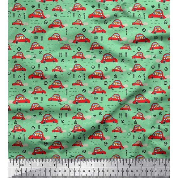 Soimoi Cotton Duck Fabric Car & Owl Cartoon Fabric Prints by Yard 42 Inch Wide