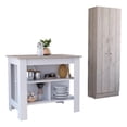thumbnail image 1 of FM FURNITURE Ontario 2-Piece Modern Engineered Wood Kitchen Set in White/Gray, 1 of 8
