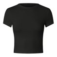 thumbnail image 4 of Gubotare Tee Shirts Womens Women Casual Basic T Shirts Top Y2k Crop Tops Trendy Tight Tshirts Tee Slim Fit Clothes (Black,Size L), 4 of 5