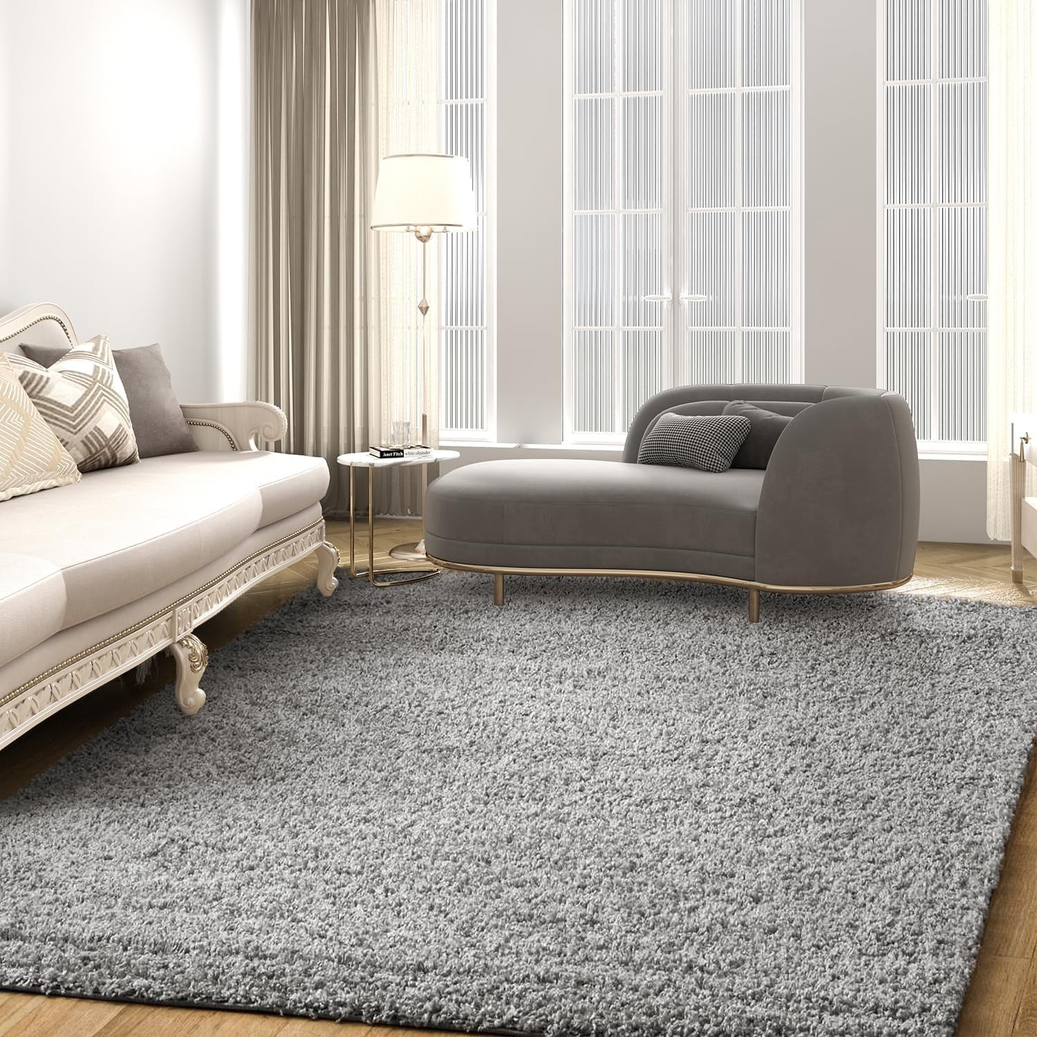 GUAIPOU High Pile Grey Shag Rug Thick & Soft Area Rug for Sound