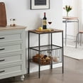 thumbnail image 5 of VECELO Set of 2 Side Table with Mesh Basket, Industrial End Table/Bedside/Nightstand Magazine Rack for Bedroom Bathroom Living Room, Brown, 5 of 8