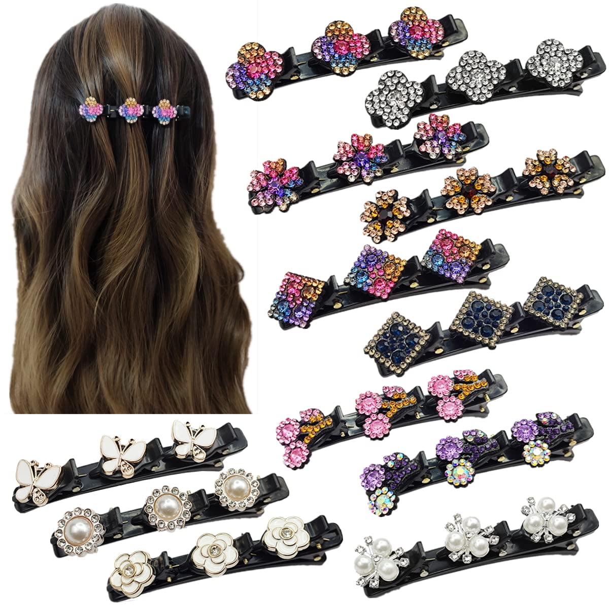12 Pcs Braided Hair Clips Crystal Braided Hair Barrettes Hairpins
